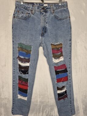 Vintage Levis 506 Straight Leg Custom Cut Out Slash Jeans Multi Denim 10 Med